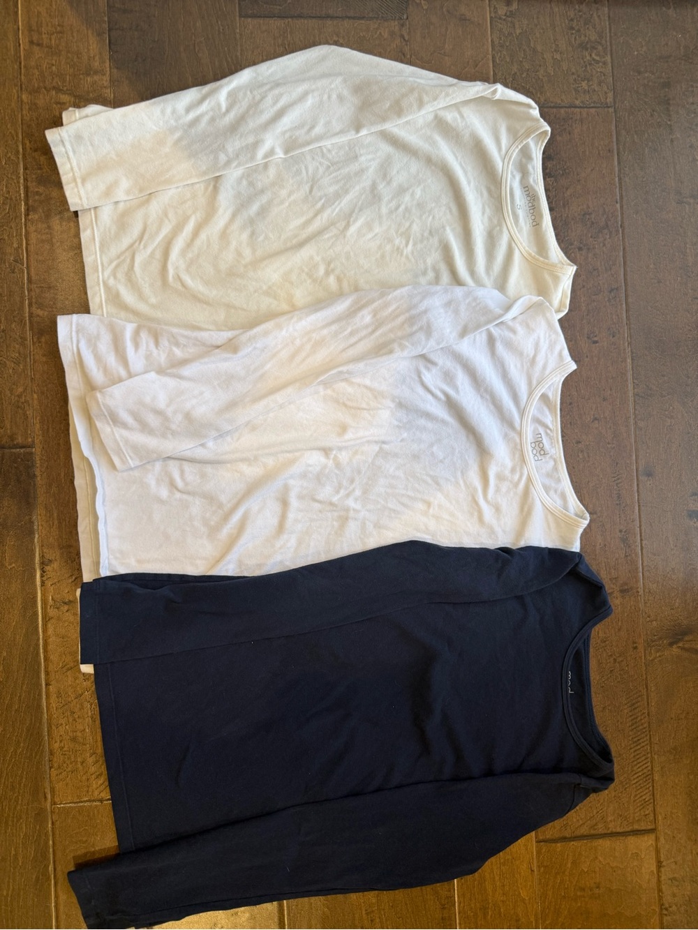 Women's Long Sleeve Crewneck Tee - White & Navy